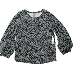CHICO'S Size 3 XL Charming Fans scoop Neck Black White long sleeve knit top NWT